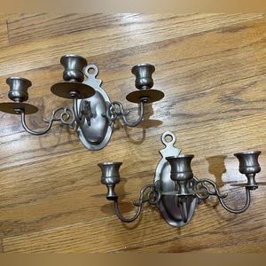 Vintage EB brass wall sconce/triple candelabra (with pewter finish) - set of 2